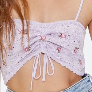 ANWND Purple Floral Crochet Crop Top Tank Top
